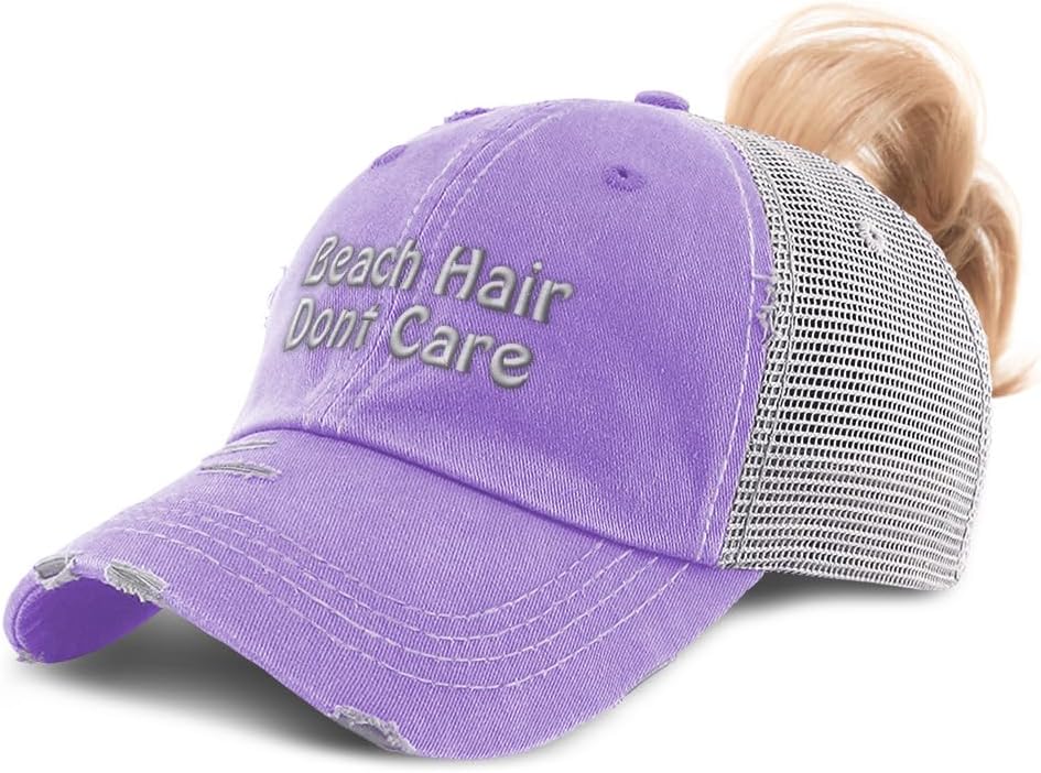 Ponytail Cap Women's Baseball Cap Embroidered Beach Hair Dont Care Sun Hat with Ponytail Hole High Pony Hat