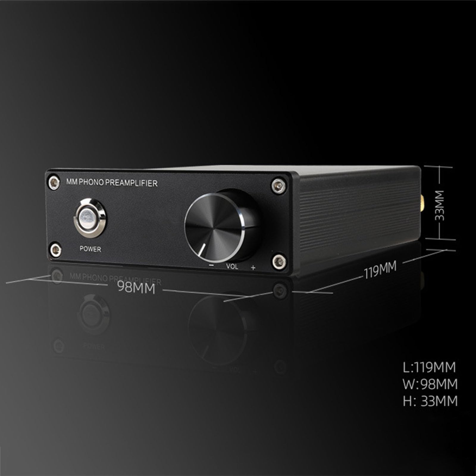 Preamplificador de Phono MM/MC, preamplificador de Tocadiscos, preamplificador Hi-Fi, con Volumen Ajustable, Entrada y Salida RCA, Adaptador de Corriente, para fonógrafo de Audio estéreo. (A)