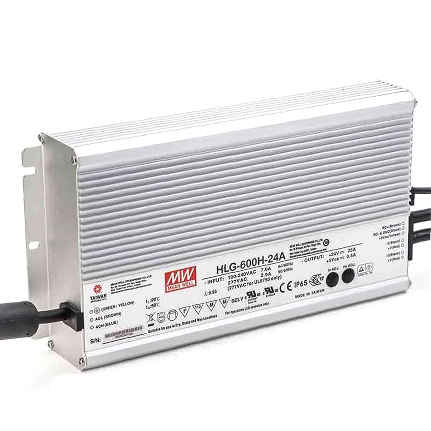 LED Driver 600W 24V 25A HLG-600H-24A Meanwell AC-DC SMPS HLG-600H Series MEAN WELL C.V+C.C Power Supply