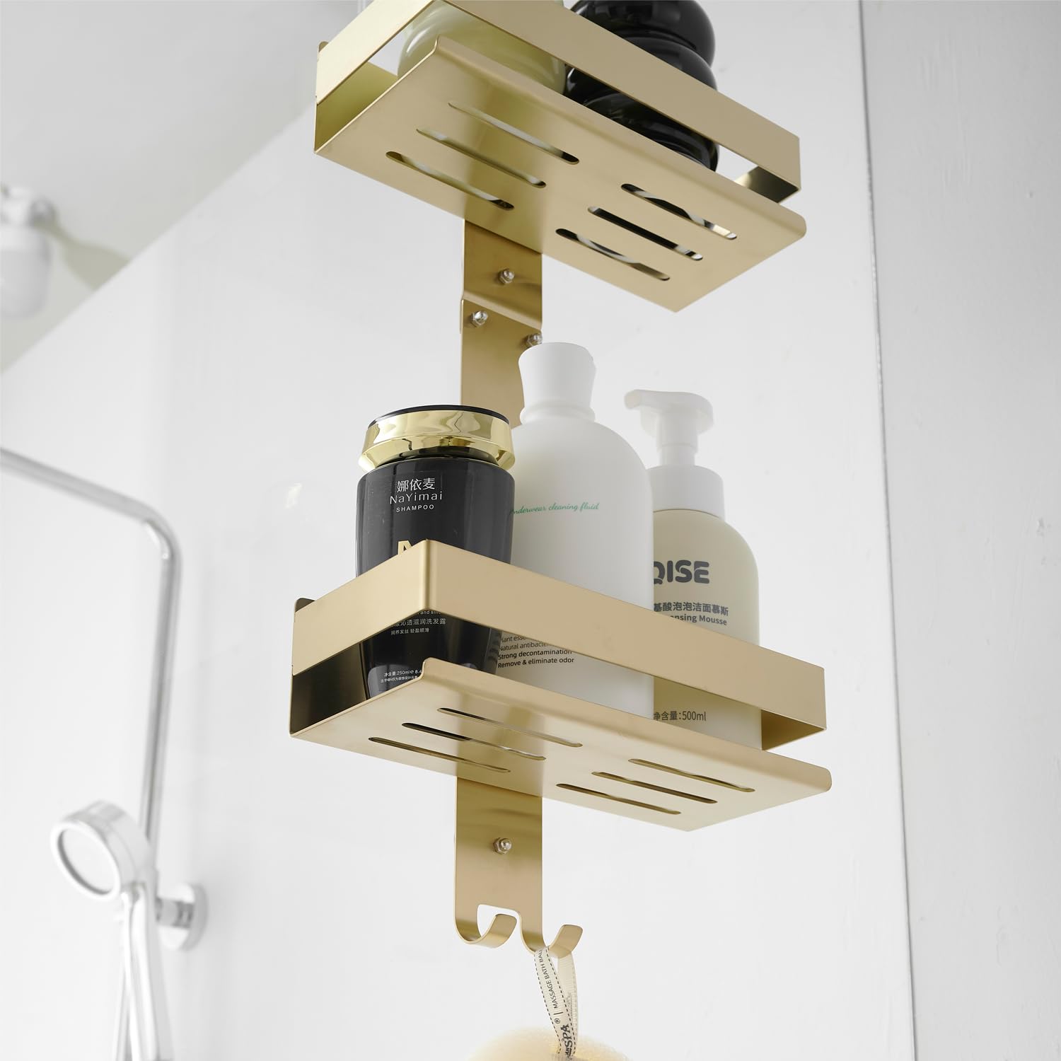 NEWRAIN Shower Caddy Hanging, Over Door Stainless Steel Double Layer Shower Shelf - Image 2