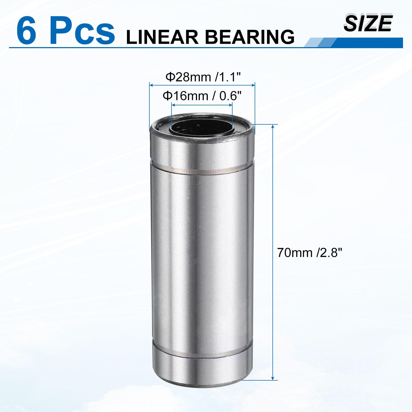 QUARKZMAN 6Pz Cuscinetto listare Lm16Luu 16mm Foro 28mm OD 70mm L Cuscinetti listari a Sfere Doppio Lato Guarnito Gomma Acciaio per Macchina Cnc Stampante 3D Confezionamento Alimentare