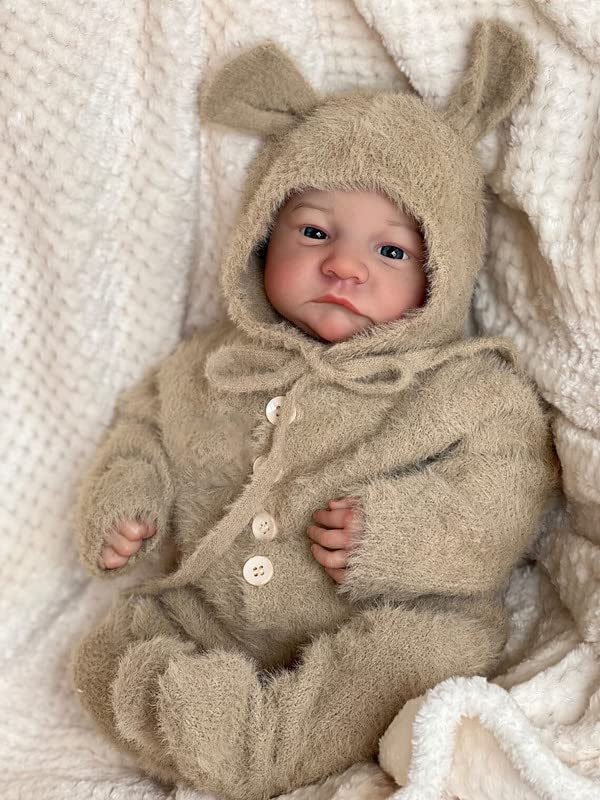 Anano Zwillinge Baby Puppen, Reborn Babypuppe 19zoll Awake Blaue Augen Babypuppen Schlafende Realistische Baby Puppe Lebensechte Säuglingspuppe Vinyl Gliedmaßen Weicher Körper Puppen – Bild 3