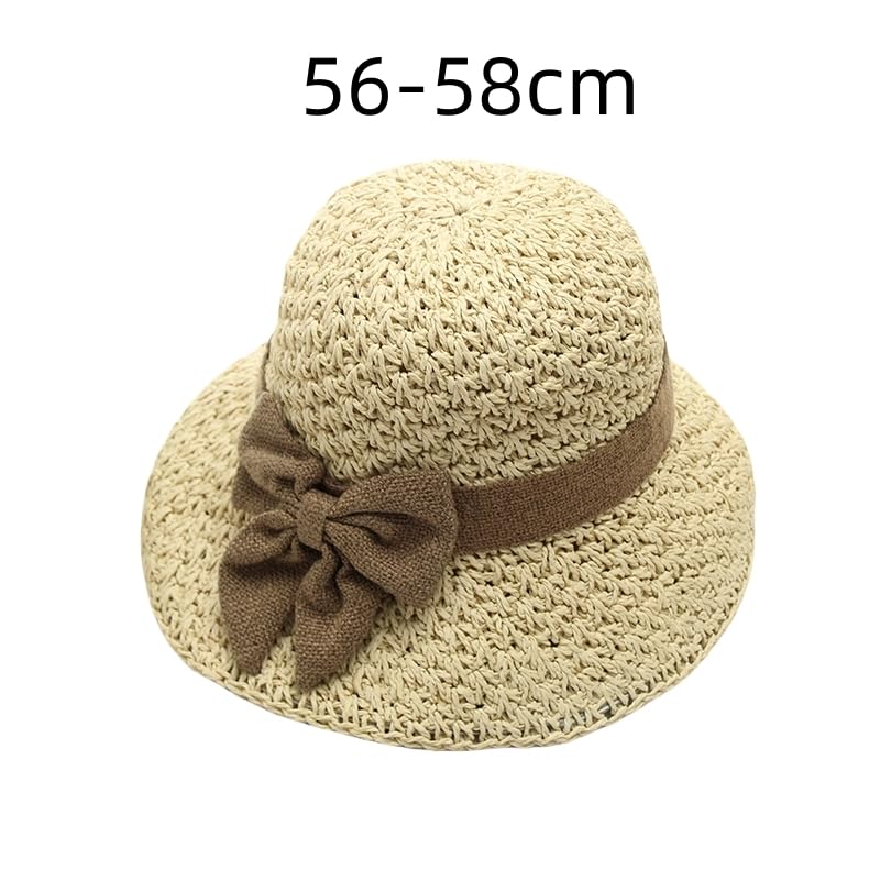 Cappello di Paglia Intrecciato per Donna,Cappelli da Sole Traspirante a Tesa Larga in Paglia Intrecciata con Decorazione a Fiocco,Berretto da Spiaggia Traspirante per Esterni,Viaggi e Vacanze