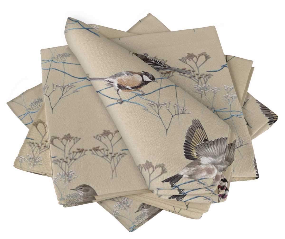 Serviette de table motif chardonneret beige lin pour fête de mariage
