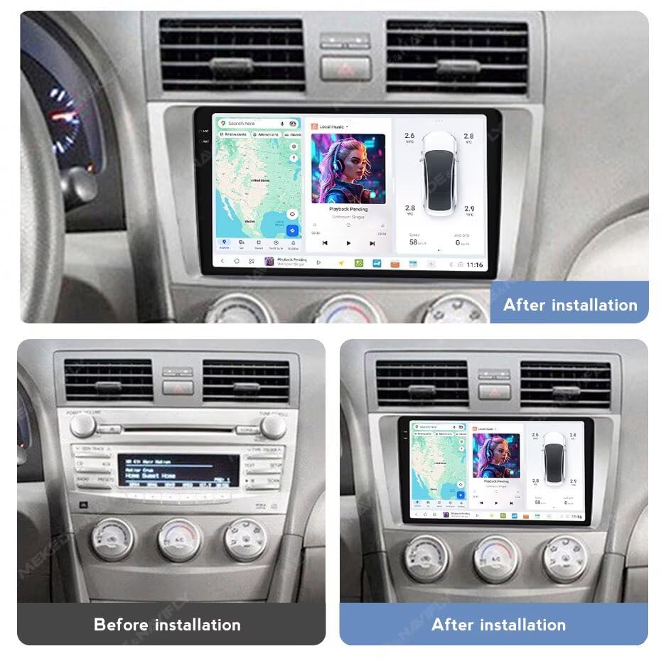 MekedeTech DUDUAUTO DUDU6 Android Screen for Toyota Camry 2006-2011 Android Car Radio 9.5 inch Wireless Carplay Head Unit,6G RAM 64GROM