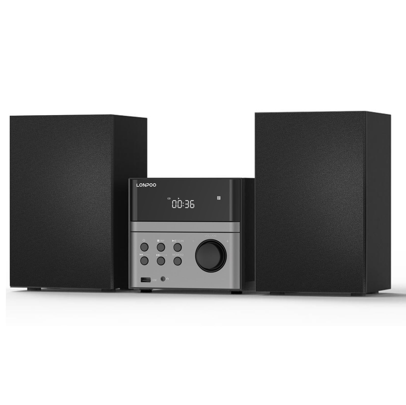 Sistema estéreo para casa Micro HiFi Compacto con Reproductor de CD, Bluetooth, Radio FM, USB, AUX-in, Pantalla LED y botón Grande, Mando a Distancia (lp-128)