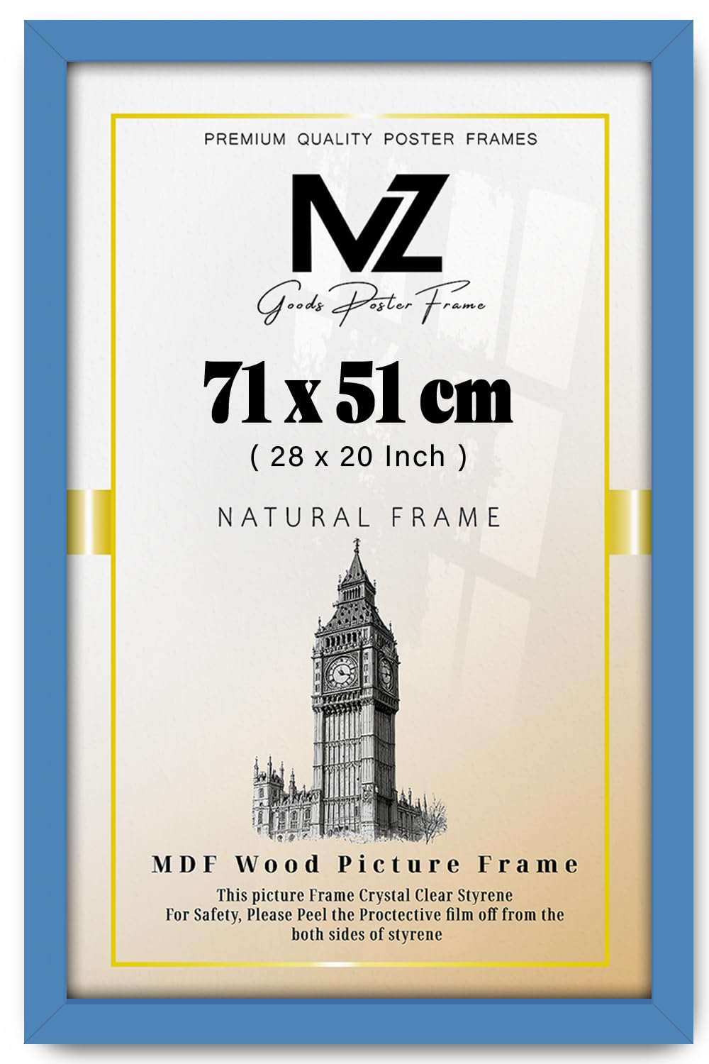 Mz Goods Blue | Mdf Poster Frame (71 X 51 Cm) Rectangle For Inspirational Quotes, Graduation Photos & Wall Décor, Elegant Mdf Finish, Secure Hanging Hooks [ ]