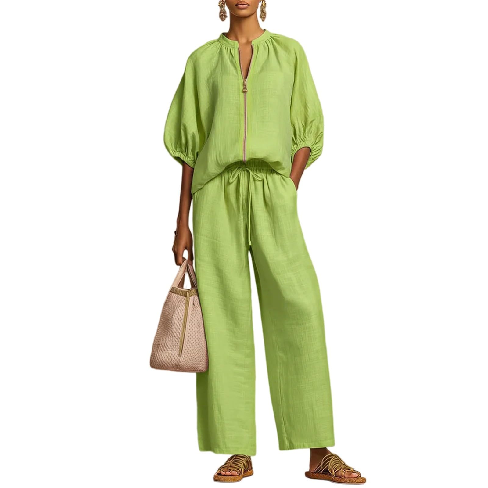 Conjunto Mujer Verano 2 Piezas Moda raje de Primavera Ligero Chndal Blusa Pantalones Ropa Playa Vacaciones Deportivo Casa Trabajoconjunto de mujerVerstil y fcil Combinar