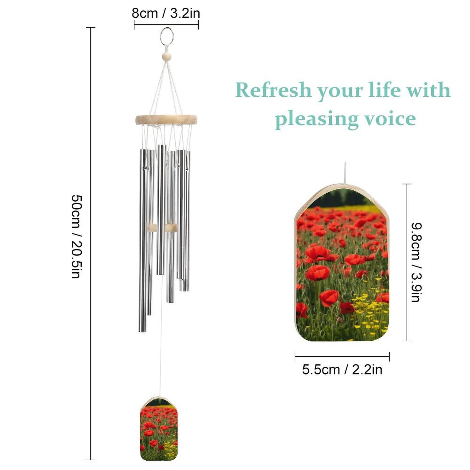 Outdoor Wind Chimes, Farm Red Poppies Printed Wind Chimes,Simple Wind Chimes,Curtain Wind Chimes for Home Decoration