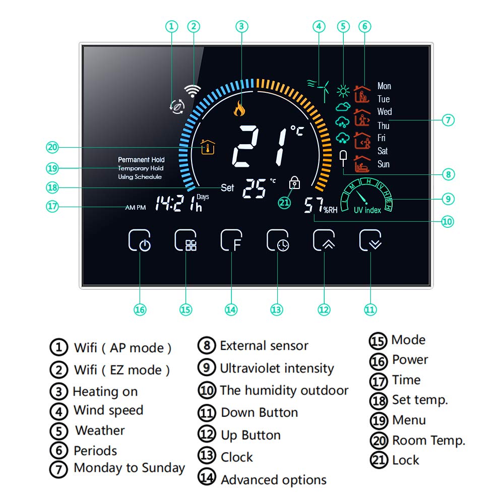 Termostato WiFi per Caldaia a Gas Controllo App Vocale/LCD Retroilluminato Visualizzazione,Termostato Programmabile Compatibile con Alexa Google Home,BHT-8000-GC (Nero)