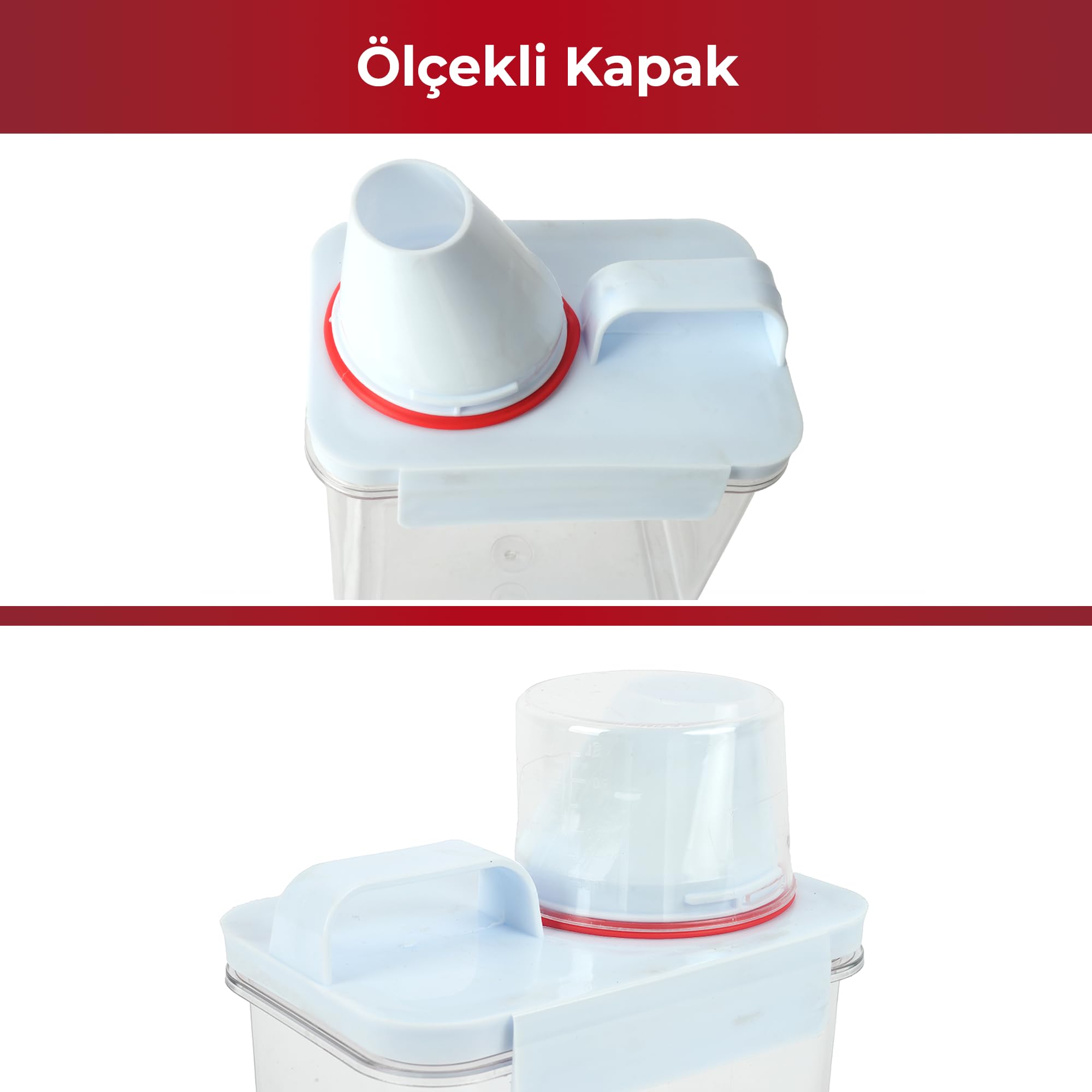 Pikas 2'li Büyük Boy Saklama Kabı – Ölçekli Kapak, Sızdırmaz Erzak Bakliyat ve Deterjan İçin Çok Amaçlı Set (2300-2800 ml)
