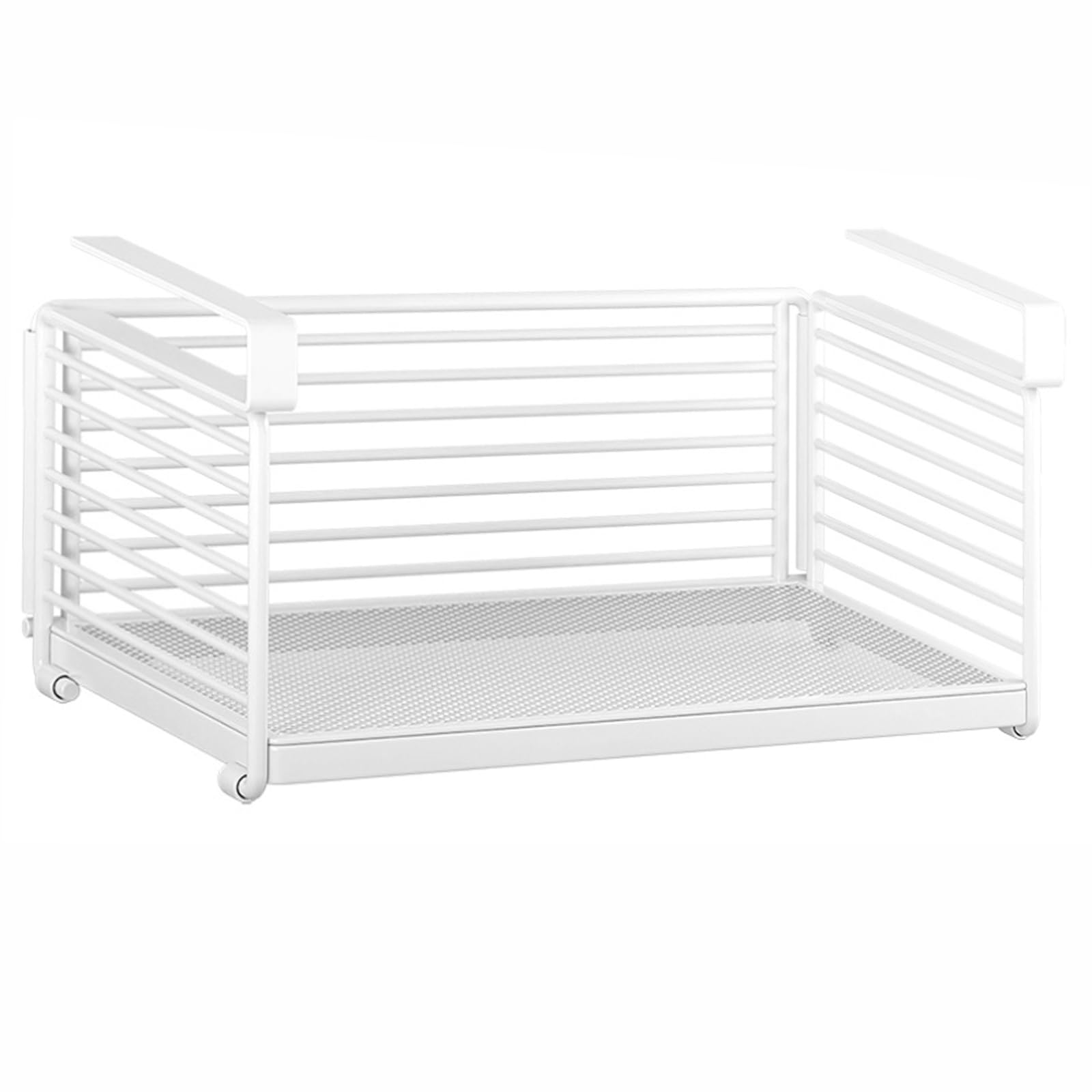 Under Shelf Basket - Heavy Duty Slide-In Metal Wire Hanging Organizer, Space Saving Storage Rack for Kitchen Cabinet, Pantry, Closet, Office (White)