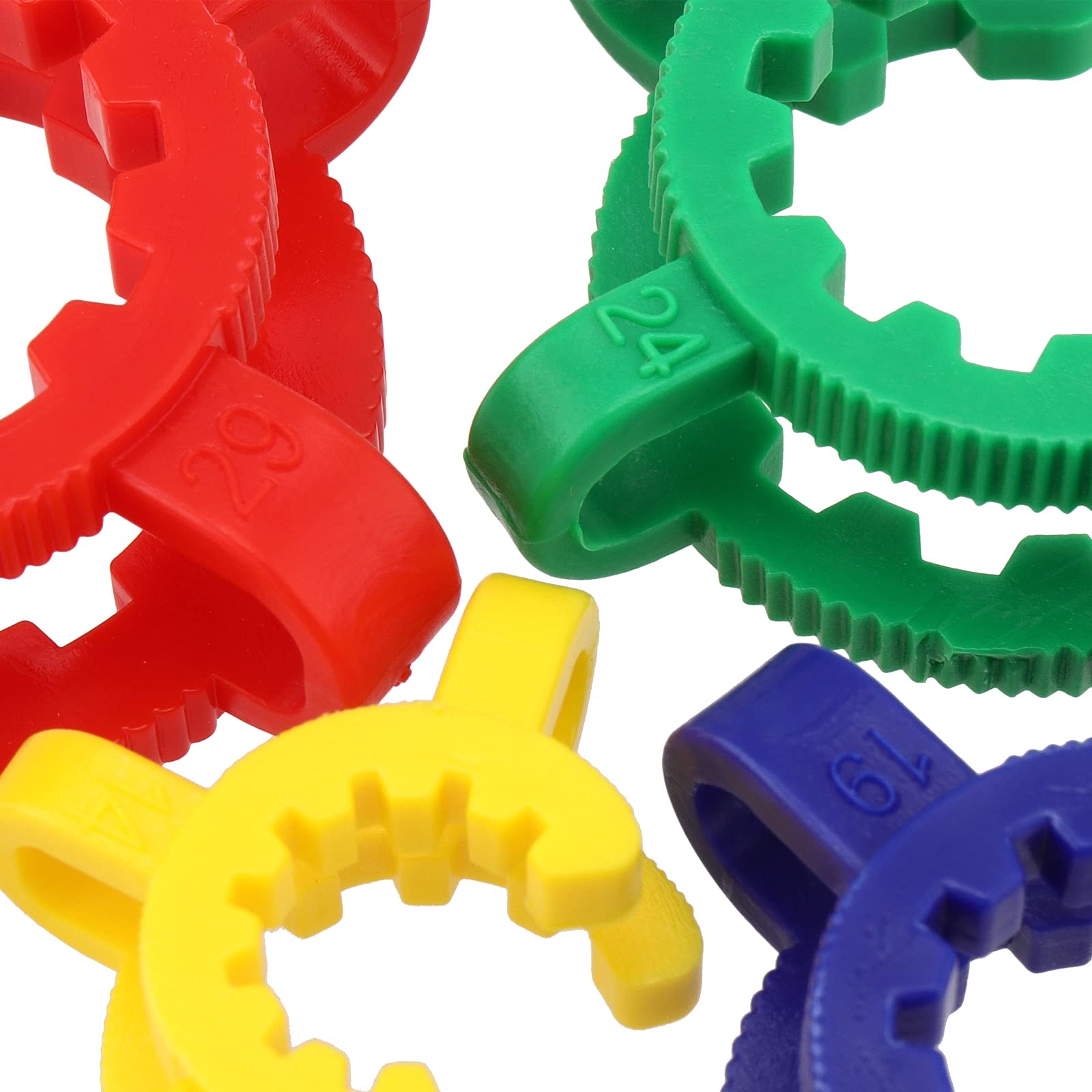 JEUIHAU 32 clips de plástico para juntas cónicas estándar, 14 mm, 19 mm, 24 mm, 29 mm, 4 tamaños y 4 colores