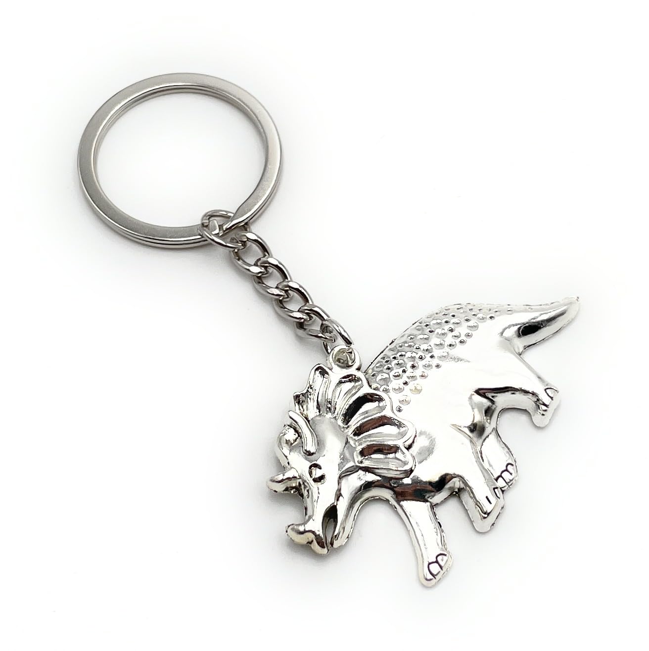 Onwomania Unisex Silver Triceratops Dinosaur Keyring Metal Key Rings Car Organiser Gifts For Birthday Men Women And Children