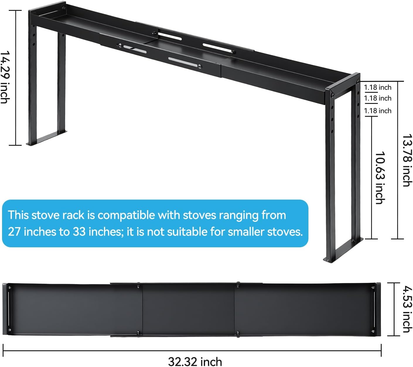 OTraki Expandable Stove Shelf with 4 Hooks Metal Spice Rack for Kitchen