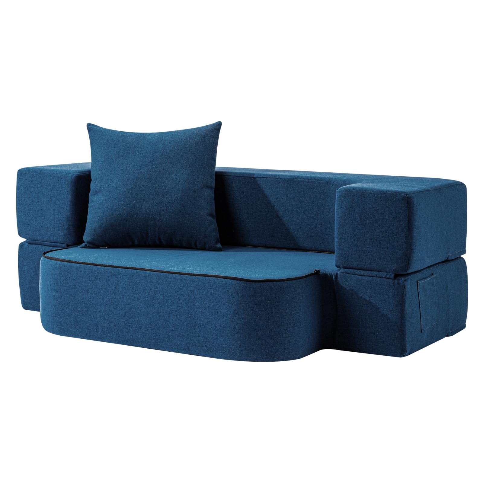 2-in-1 Folding Sofa Bed with Pillow - Folding Chair Floor Couch & Sleeping Mattress - Washable Cover & Memory Foam Sleeper Chair for Living Room/Guest Room/Apartment/Loft, Navy Blue