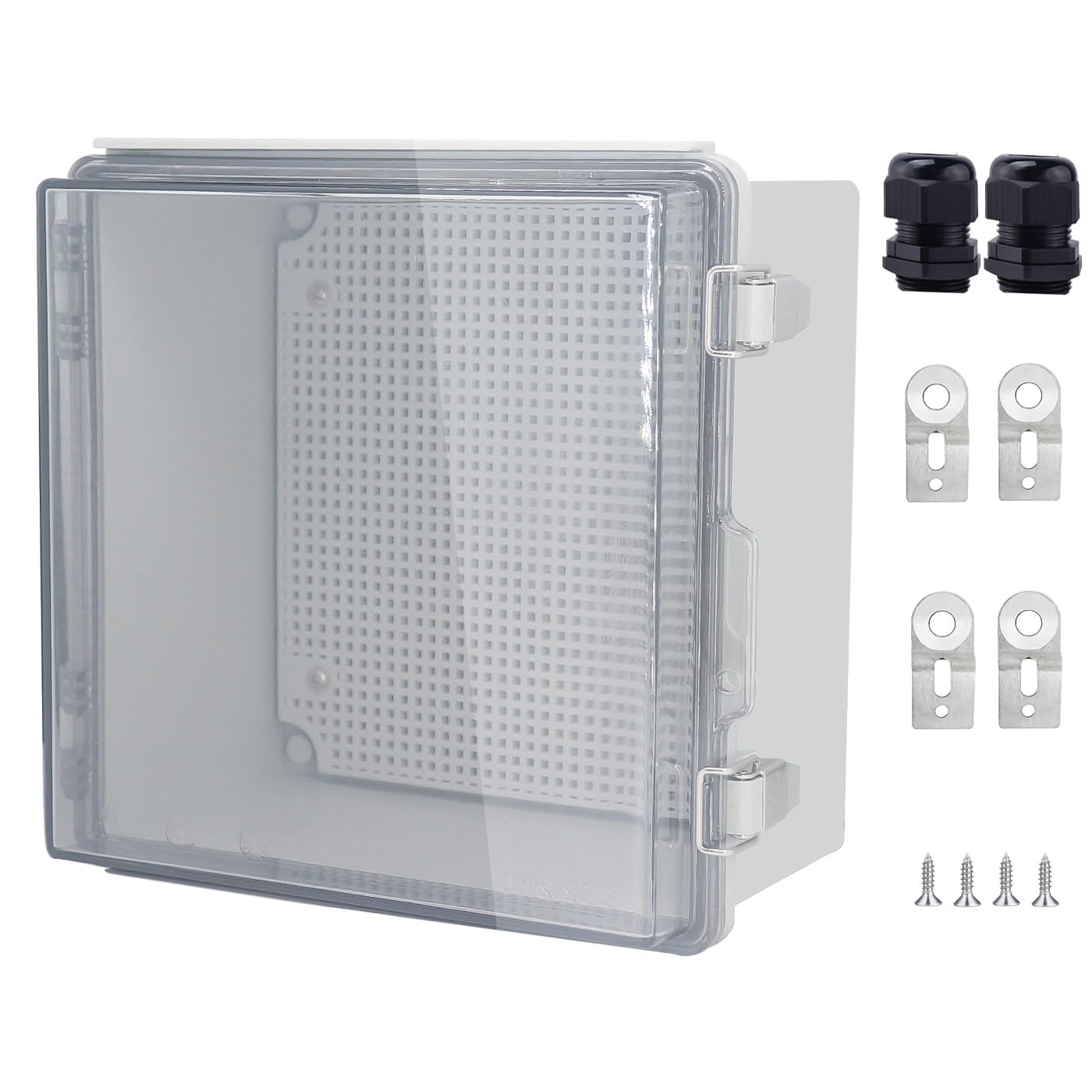 IP67 Waterproof Junction Box, ABS Plastic Electrical Enclosure with Stainless Steel Latch, Hinged Cover Electric Box with Mounting Plate, Wall