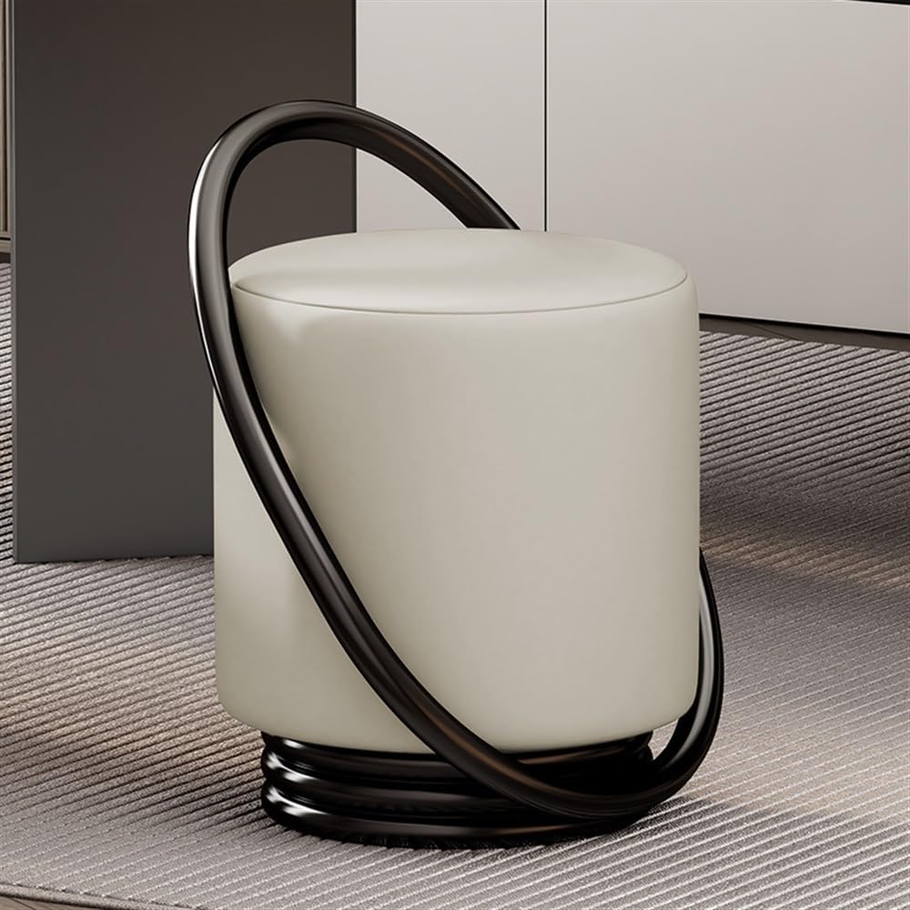 Stool, Creative Makeup Stool Round Footstool Dressing with Backrest Entry Shoe Suitable for Bedroom Living Room Office(White)