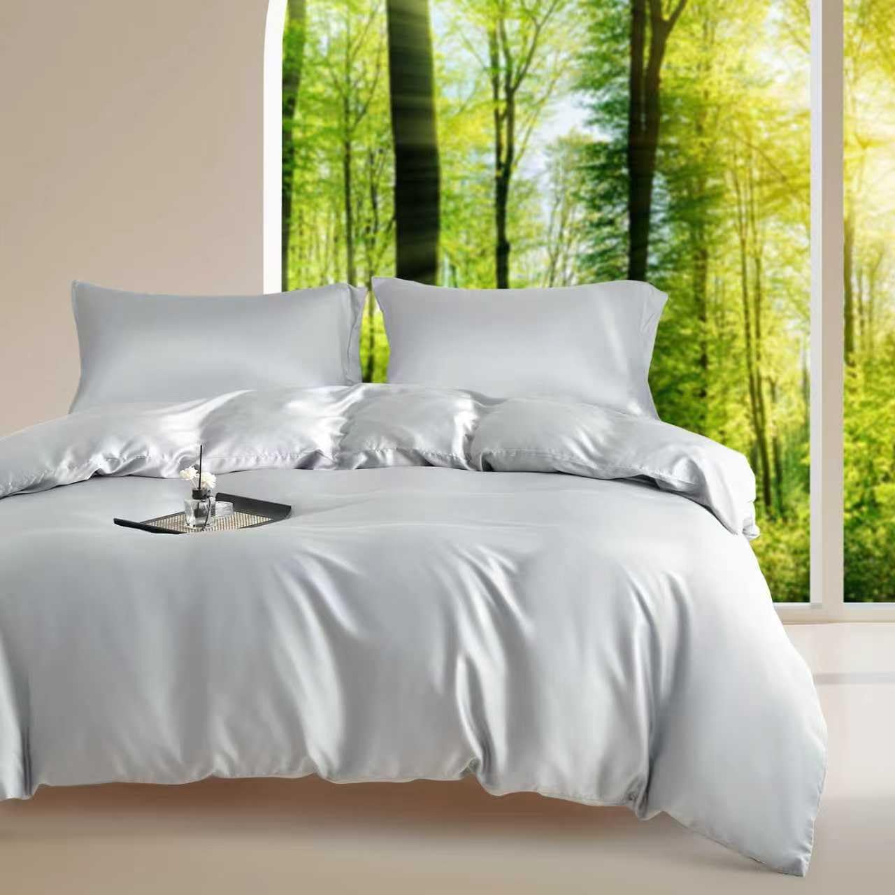 Twin Size Duvet Cover Set 3-Piece - 100% Lyocell Tencel Bedding Set, Silky Smooth & Hypoallergenic, Temperature Regulating for Hot Sleepers (Grey, 68x90 Inches)