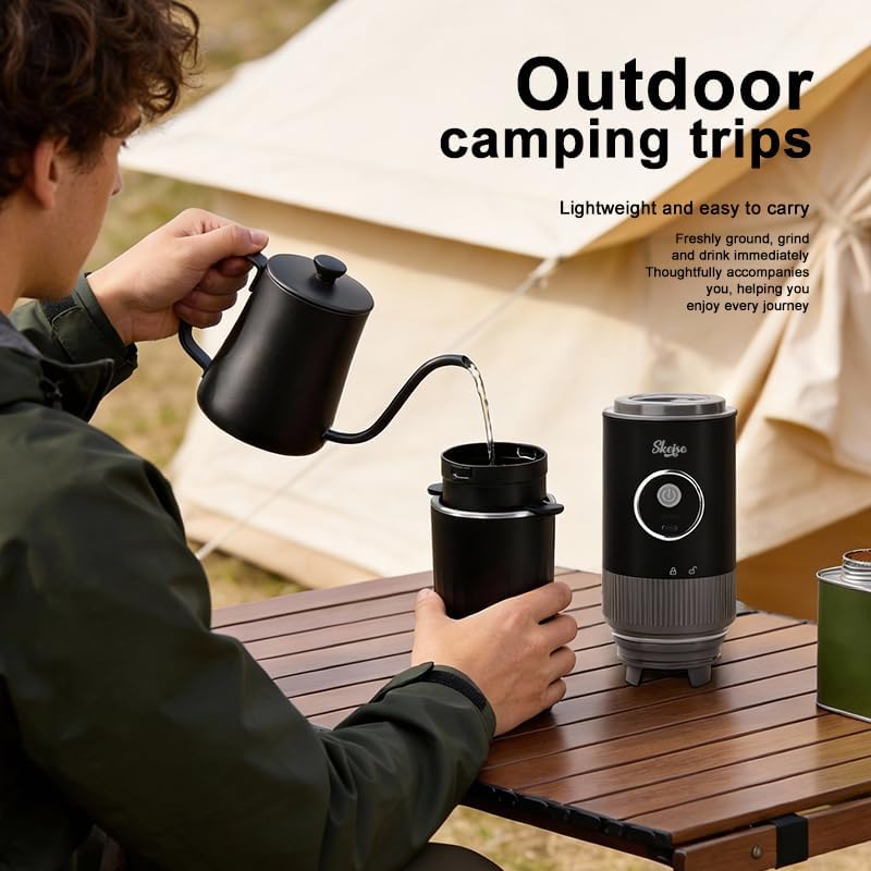 Portable Manual Coffee Brewing Set, USB Rechargeable Coffee Grinder with Stainless Steel Conical Dripper Filter Combo, Multi-Function Coffee Maker Kit for Outdoor Camping Hiking Office Car Travel