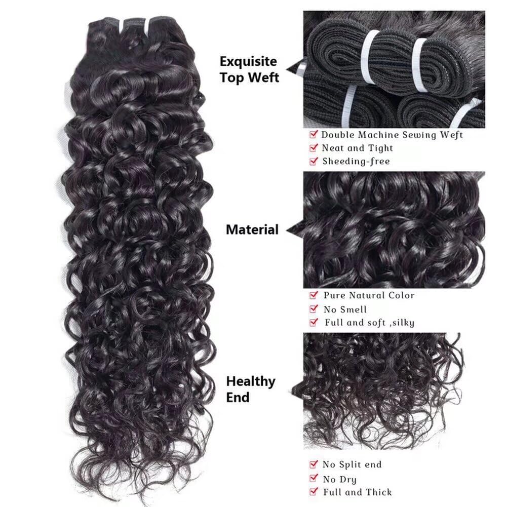 Ladiary Brazilian Hair Bundle Water Wave Human Hair 1 Bundles Water Wave Hair Weave 100% Unprocessed Virgin Human Hair Extensions Water Wave Hair Weave Natural Black Color 16 Inch - Image 2