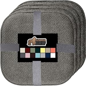 Gorilla Grip Memory Foam Chair Cushions, Comfortable Pads for Dining Room, Kitchen Table, Office Chairs, Stay in Place Backing, Comfortable Microfiber Seat Pad Cushion, Set of 4, 16×16, Gray