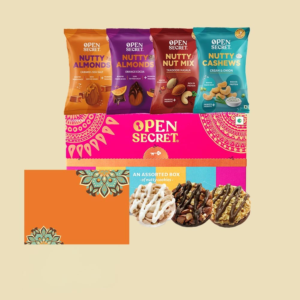 Open Secret Christmas Gift Hamper Item Box | Cookies Biscuits, Card, Nuts Dry Fruits Combo Pack, Christmas Tree Decoration Lights | Healthy Unjunked Food For Men Women Kids