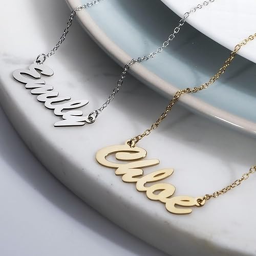 Miniatura 7 de PicturesOnGold.com Collar con nombre personalizado para mujer, collar con nombre personalizado en plata de ley u oro, collar personalizado con
