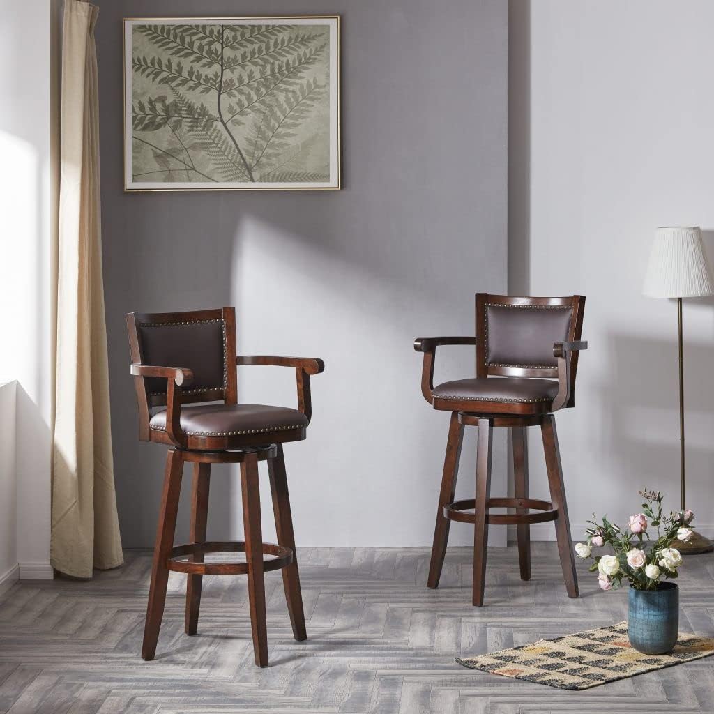 Boraam Broadmoor Extra Tall Swivel Bar Stool with Arms, Brown/Cappuccino