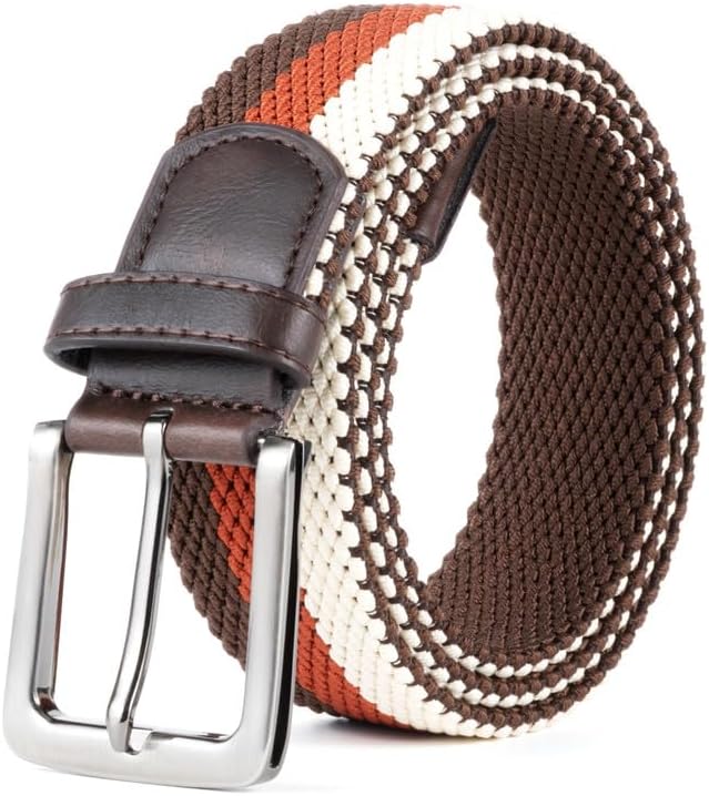 Elastic Braided Belt,13/8",Stretch Golf Belt Unisex for Men Women,Double Layer Woven Belt with Leather Buckle