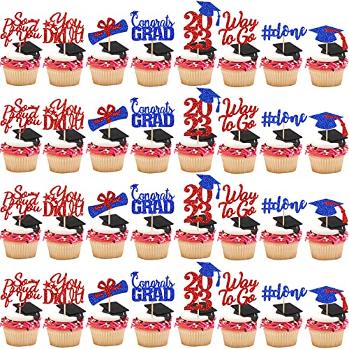 32Pcs Graduation Cupcake Toppers 2023 Red And Blue Class Of 2023 Cupcake Toppers 2023 Cupcake Toppers Graduation,Cupcake Picks Graduation 2023 For Graduation Party Decorations 2023 Red And Blue #TOP18