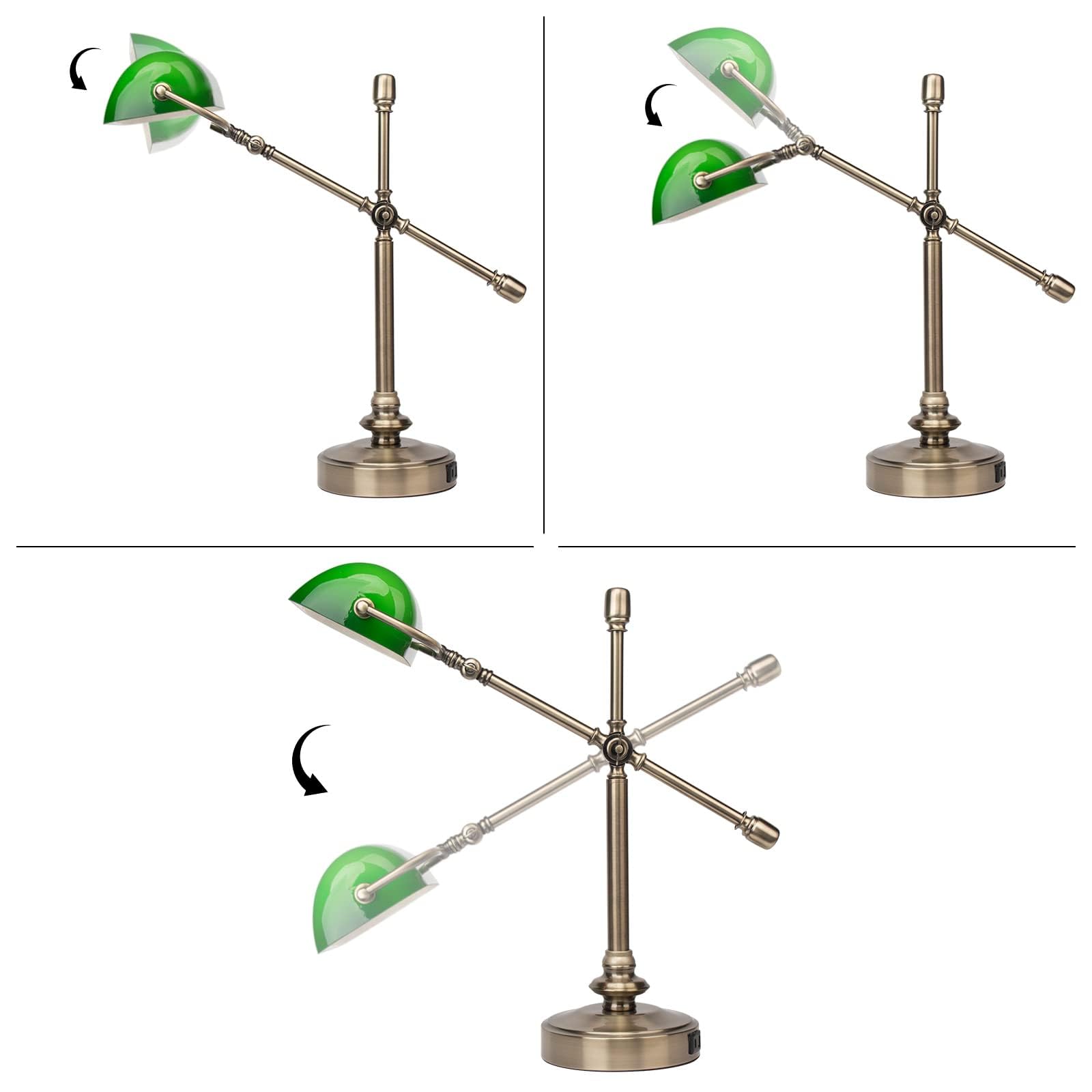 FIRVRE Lampada da banchiere verde, dimmerabile, vintage, LED da scrivania con funzione di ricarica, lampada da tavolo touch, dimmerabile, e27, per studio, casa, ufficio, soggiorno, camera da letto