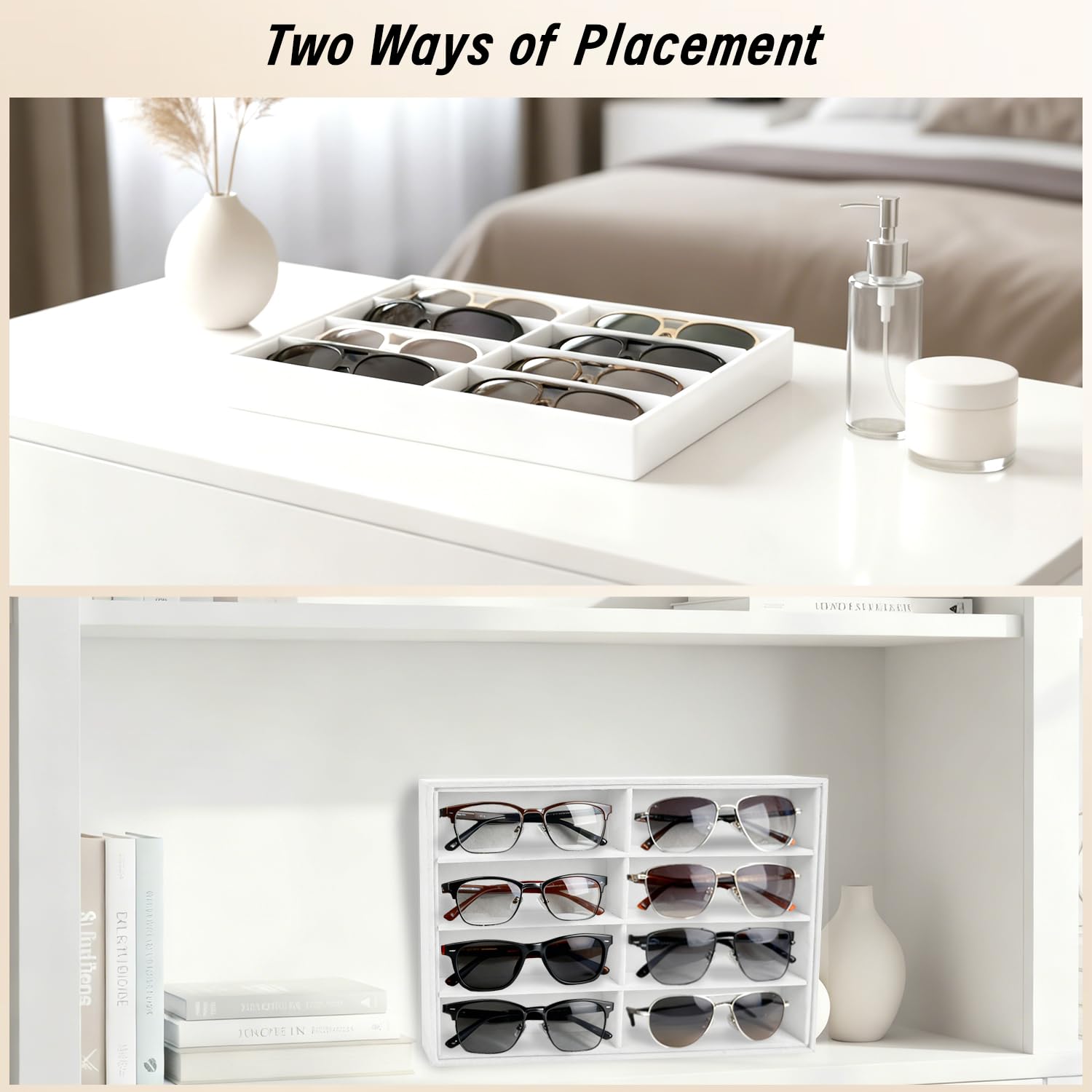 Organisateur de Lunettes avec Plateau en Velours - Boîte de Rangement à 8 Compartiments pour Lunettes, à Placer dans Un tiroir ou à Exposer - 33,8 x 24,4 x 3,8 cm