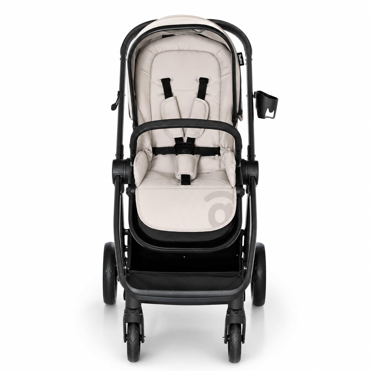 Asalvo DÚO RODAS Silla de Paseo, Carro Plegable Ultraligera y Compacta, Asa Trolley, Equipaje avión, Reclinable, Carro Bebe, Barra Seguridad, Arnés 5 Puntos, hasta 23kg, Beige