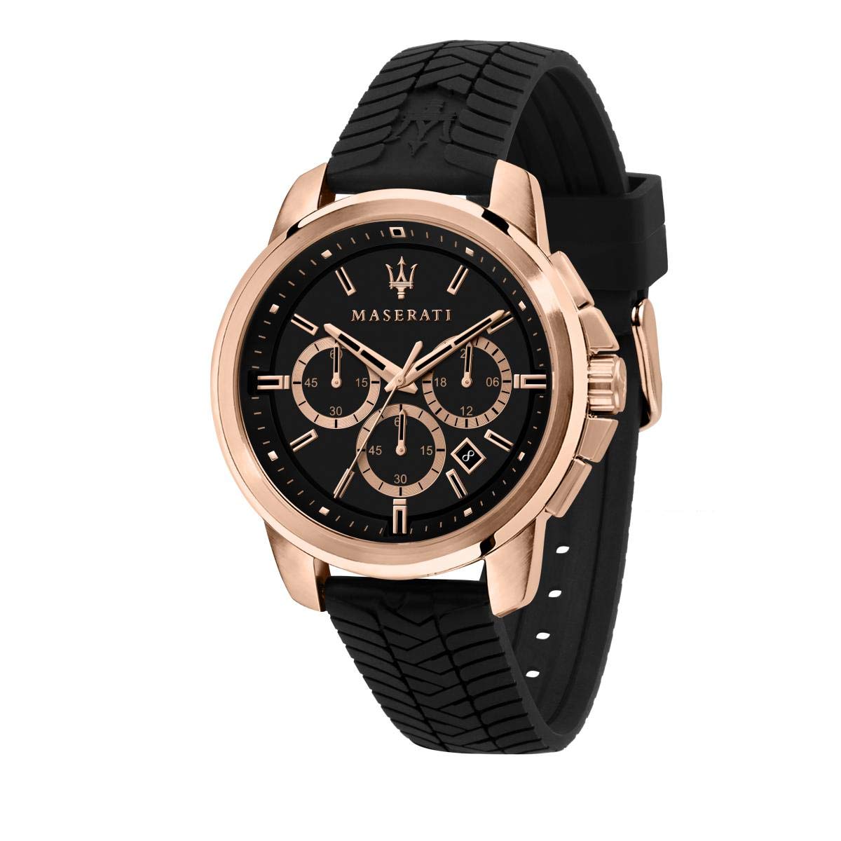 MaseratiReloj para Hombre, Colección Successo, en Acero Inoxidable, PVD Oro Rosa, Silicona, con Correa de Silicona - R8871621012