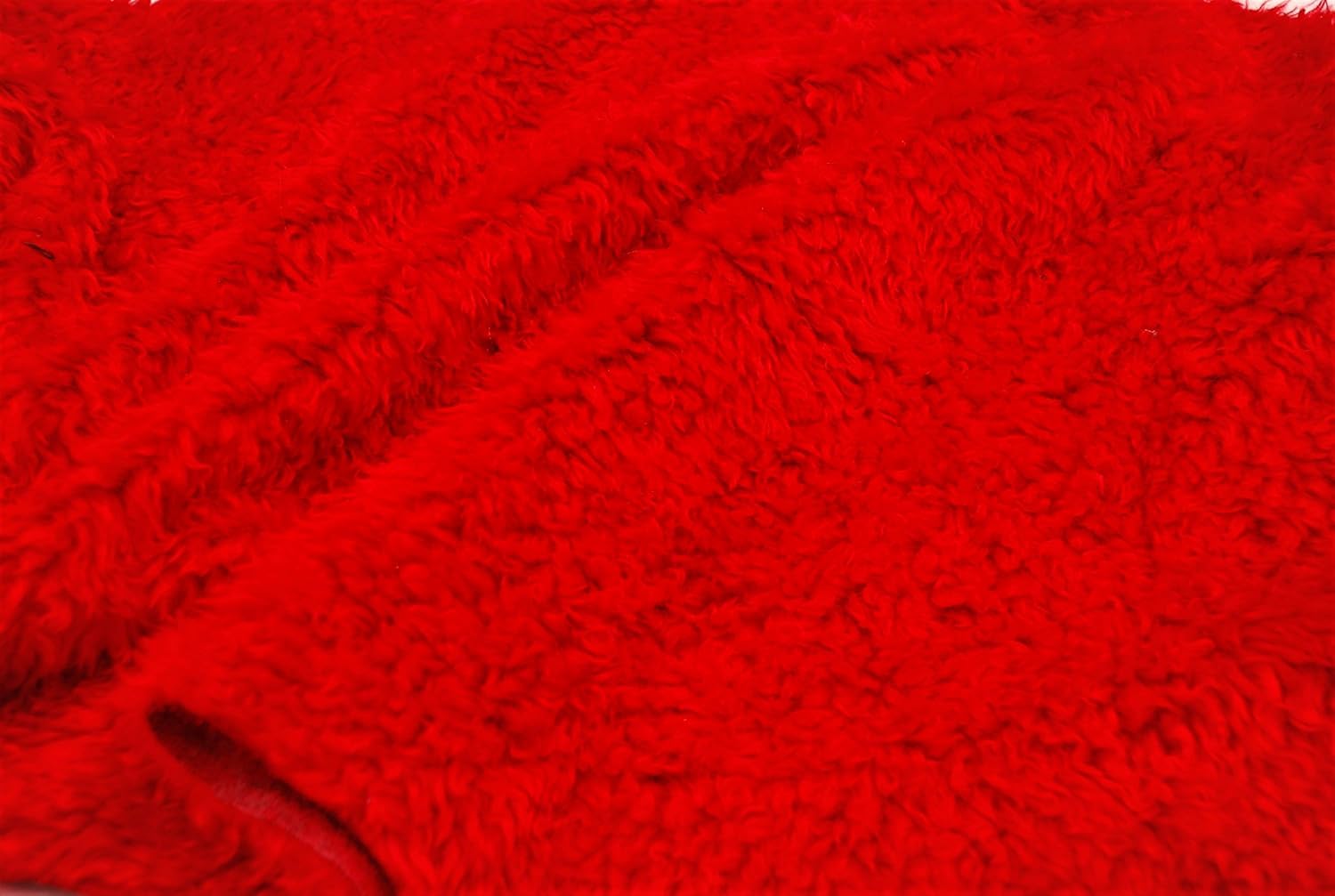 Curly Teddy Faux Fur Fabric Material - Bright RED, Precut - 1Mtr - 150cmx100cm