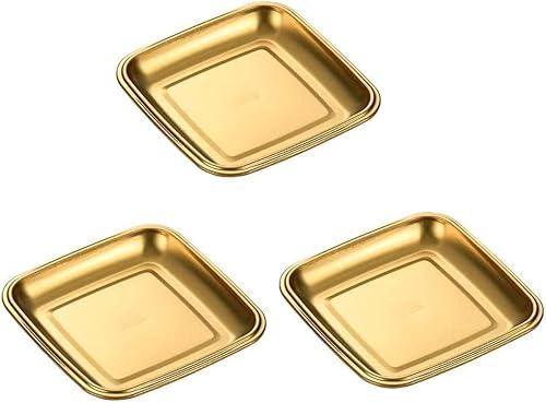 Miniatura 2 de MBBITL Paquete de 3 platos llanos de 5.9 pulgadas, bandejas cuadradas de acero inoxidable cepillado para aperitivos, postres y ensaladas
