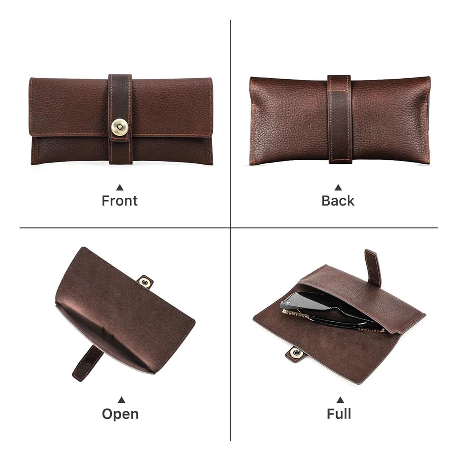 Funda de Gafas Blanda de Cuero Handmade 1PC Retro Genuine Leather Glasses Cover Case Storage Bag Sunglasses Protective Box Eyeglasses Holder Men Women