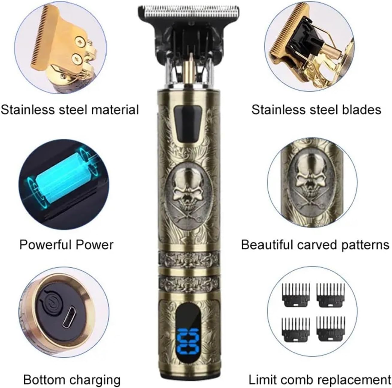 Rechargeable New Hair Clipper Man Shaver Trimmer for Men USB Electric Hair Cutting Machine Barber Professional Beard Trimmer(Devil)