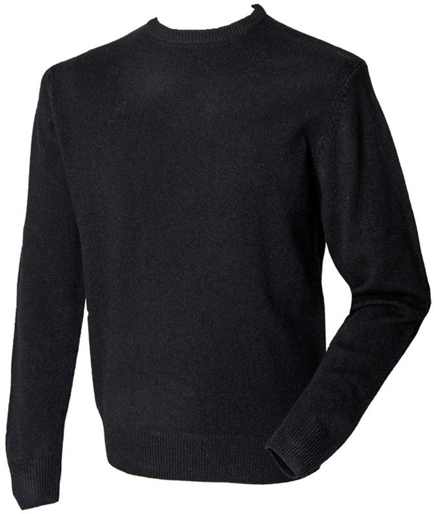 Henbury Black Lambswool Crew Neck Sweater : Color - : Size - Xl