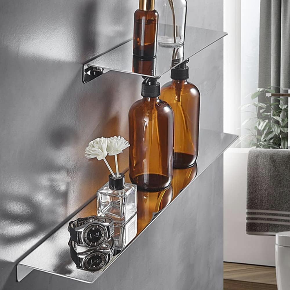 2 Mensole da Doccia in Acciaio Inox Montate al Muro, Senza Foratura, Autoadesive, Accessori da Bagno per Bagno e Cucina (Cromo, 2 pezzi)