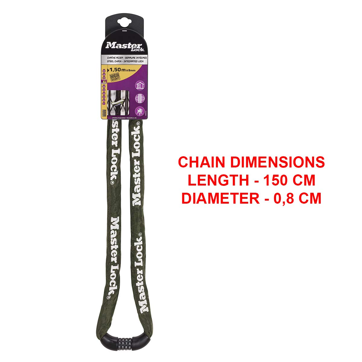 Master Lock 8028EURD Lucchetto Bici con Combinazione, Verde, 150 cm