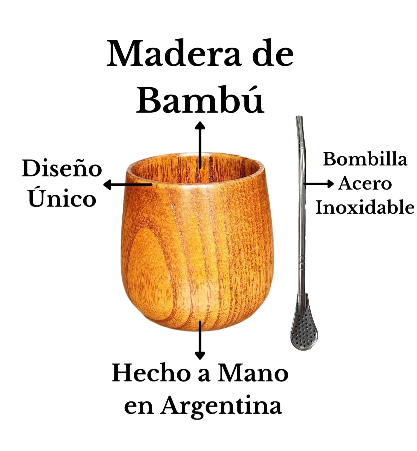 Taza Mate Argentino Tradicional Hecha de Madera de Bambú Natural, Mate con bombilla, Mate madera, Bambu mate, Set Mate Argentina, Handmade