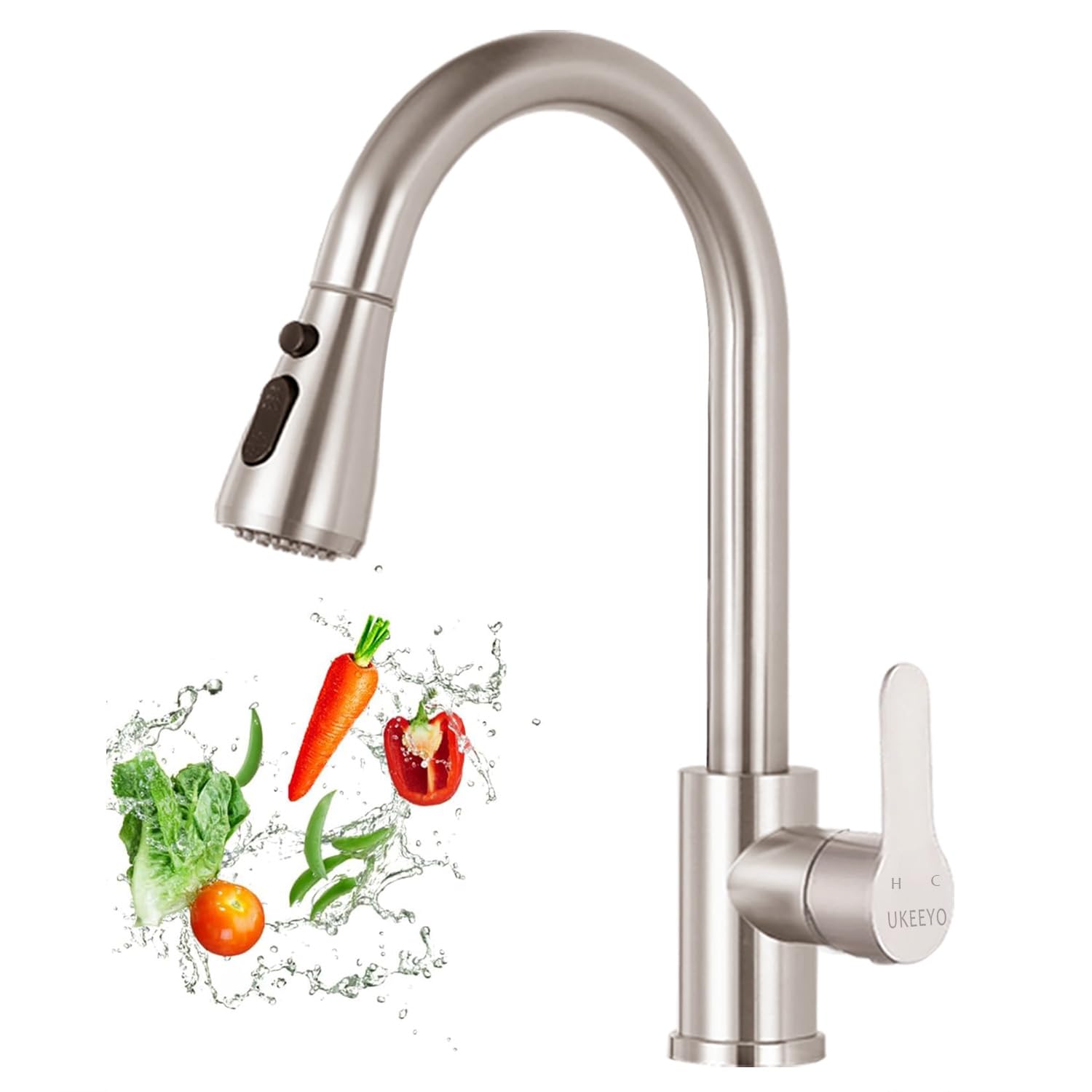 Wasserhahn Küche, Hochdruck Küchenarmatur mit Herausziehbarer Brause Ausziehbar Armatur, Mischbatterie Küche Spültischarmatur Brause 3 Modus, Edelstahl