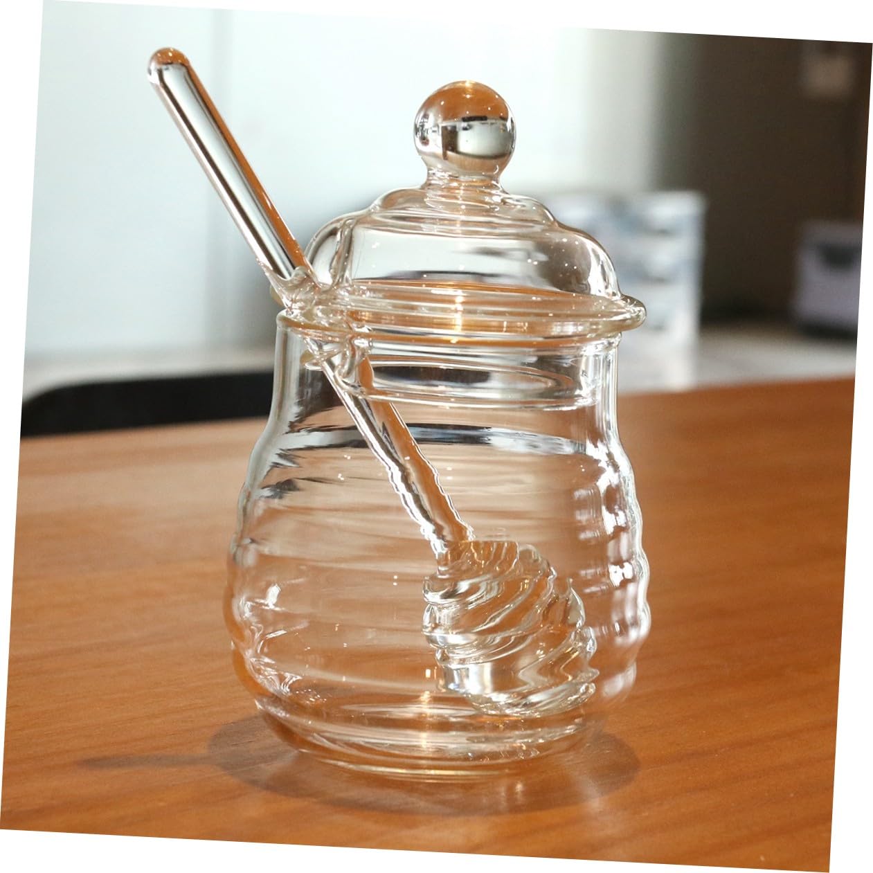 UKCOCO 2 piezas Frascos de Miel de Vidrio con Tapa y Dosificador Tarros Transparentes para Dispensar Miel Menaje Cocina Reutilizable