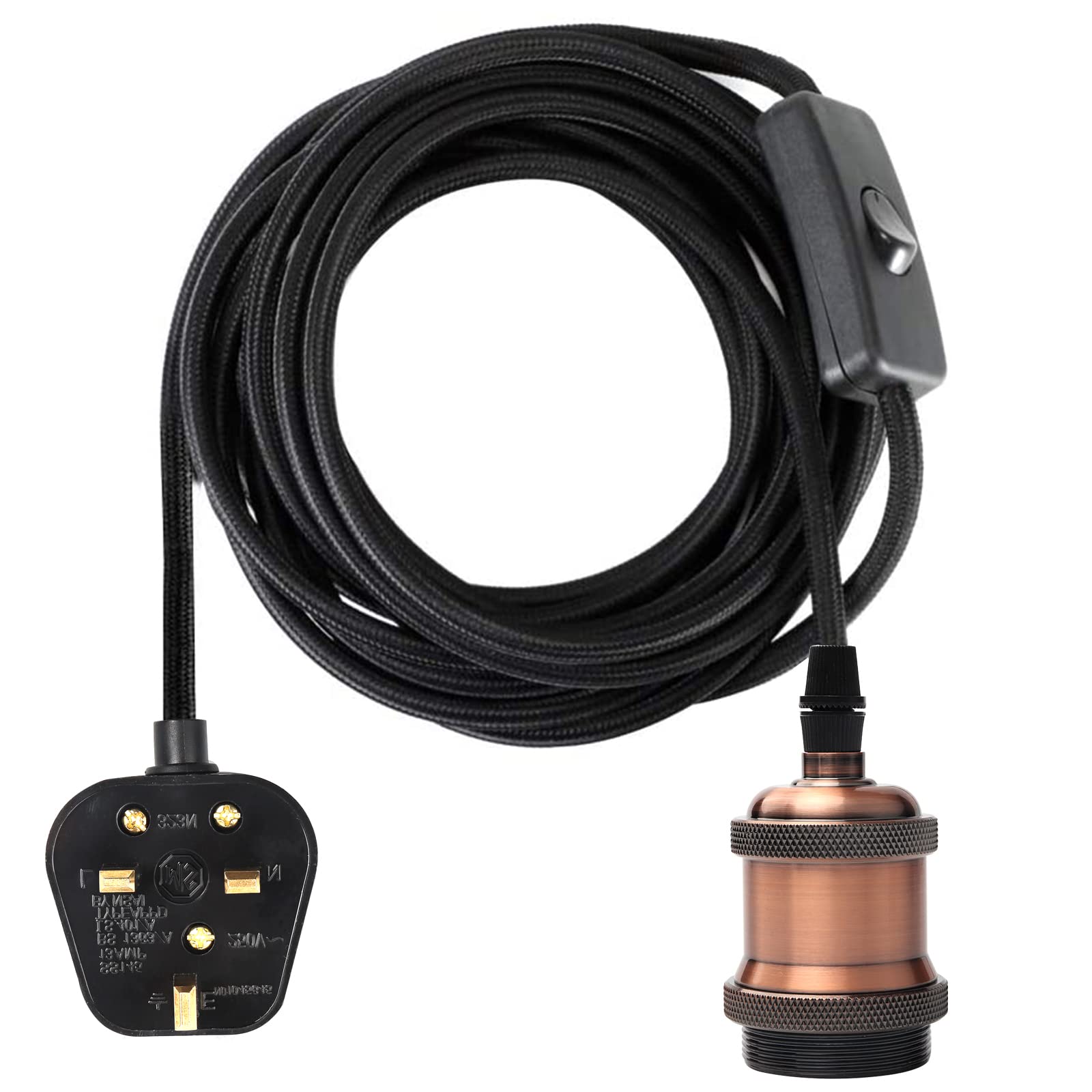 Buy Industrial Style E27 Plug in Pendant Light Cord Fitting Kit with 3