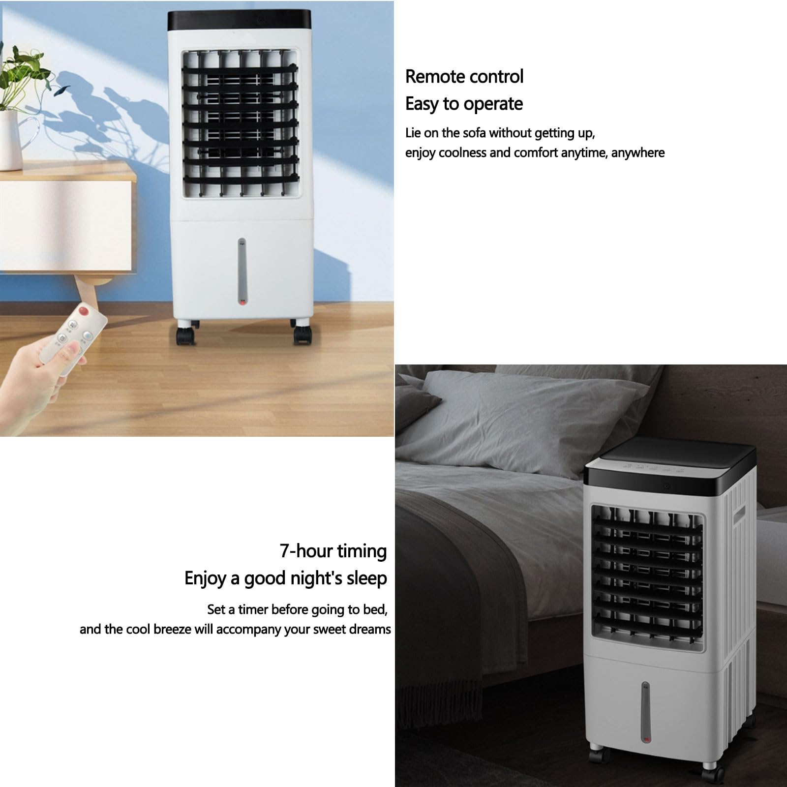 Kühlventilator, tragbare Klimaanlage-Lüfter, Wasserkühlung mit Universalrädern, 7-Stunden-Timer, 3 Windgeschwindigkeiten, 10L großer Wassertank für Wohnzimmer, Schlafzimmer und Büro