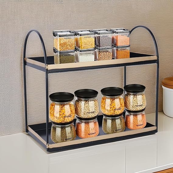Image of Niyara Iron Metal Heavy Duty Stand 2-Tier multistorage /Multipurpose Standing Rack, Bathroom Countertop Storage Shelf Cosmetic Organizer Holder Kitchen Spice Rack, (Round Black with Gold)