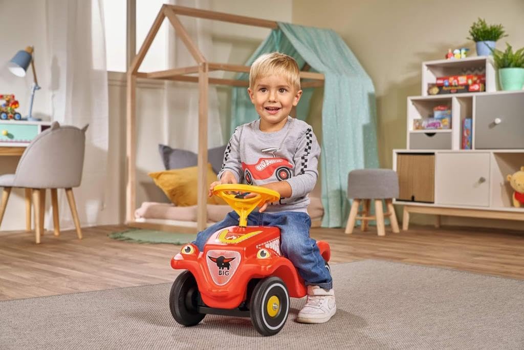 BIG-Bobby-Car-Classic Vigili del fuoco per bambini con adesivi in design pompiere, per ragazzi e ragazze, portata fino a 50 kg, veicolo antiscivolo per bambini a partire da 1 anno, Eor