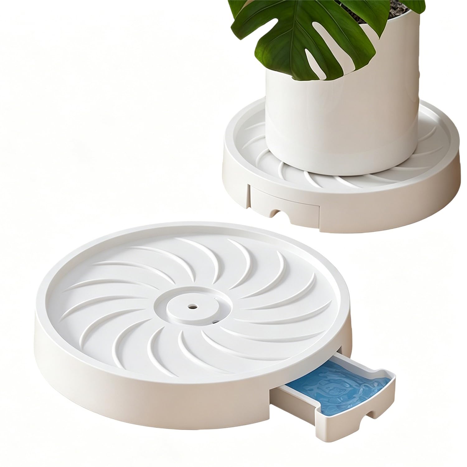 Ianulus Mobile Plant Pot Saucer with Wheels, 360° Rotating Heavy Duty Plastic Plant Caddy with Hidden Water Tray, Round Rolling Plant Stand for Indoor/Outdoor, Strong PP Material (White, 30cm)
